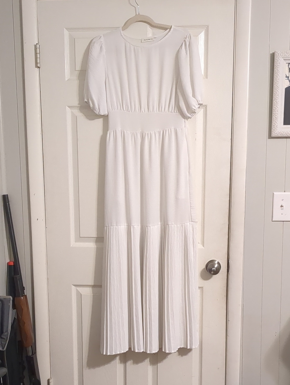 White Puff-Sleeve Maxi Dress by